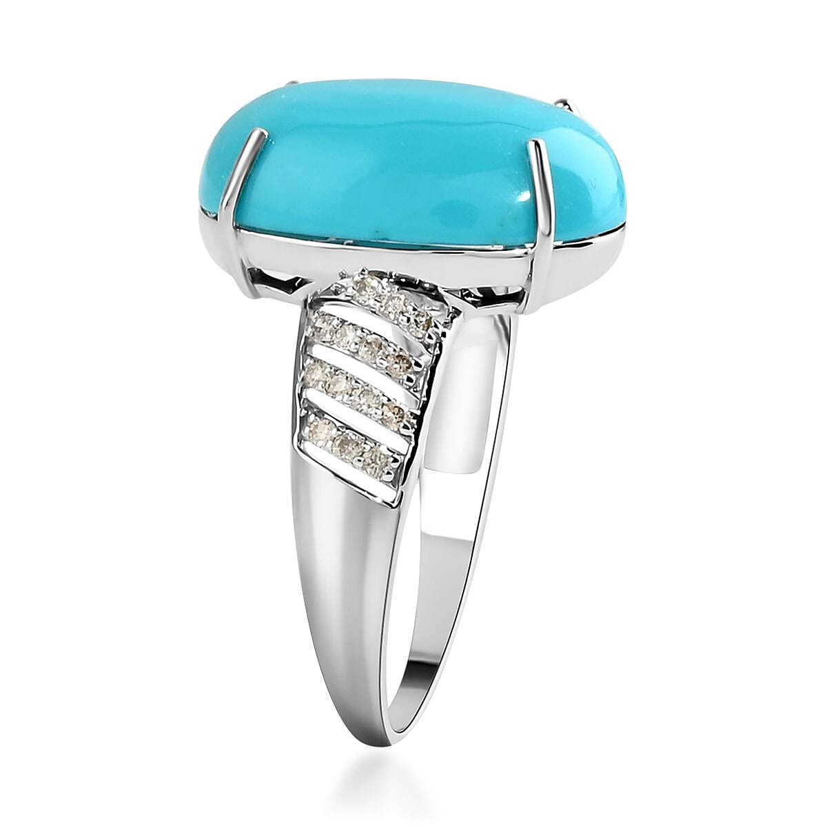 Luxoro 14K White Gold AAA Sleeping Beauty Turquoise and G-H I2 Diamond Ring (Size 6.5) 10.35 ctw image number 3