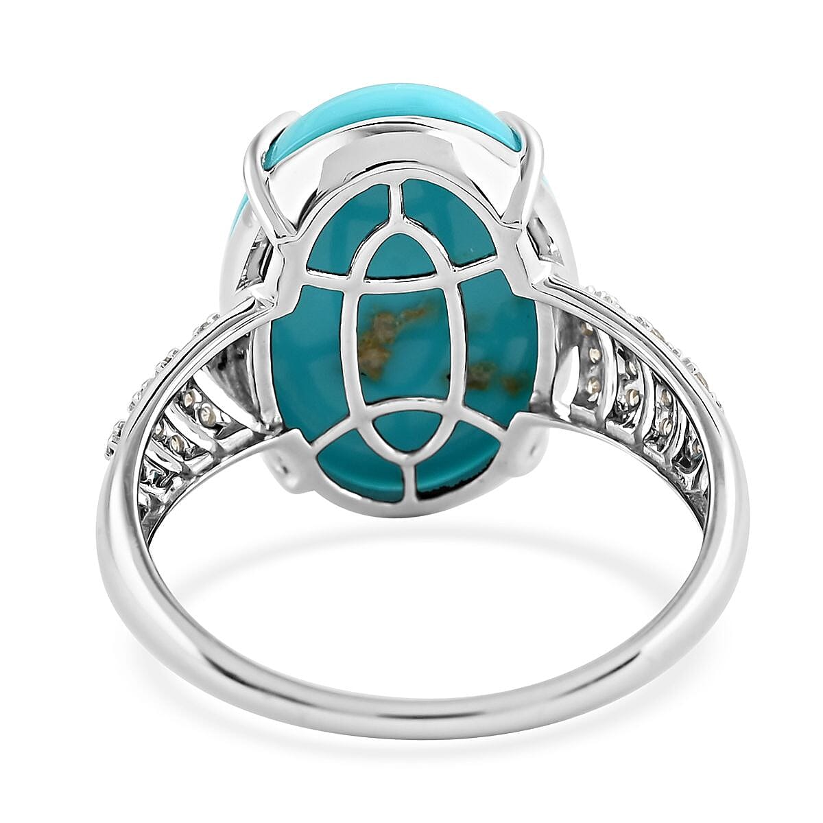 Luxoro 14K White Gold AAA Sleeping Beauty Turquoise and G-H I2 Diamond Ring (Size 6.5) 10.35 ctw image number 4