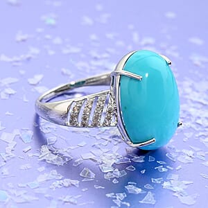 Luxoro 14K White Gold AAA Sleeping Beauty Turquoise and G-H I2 Diamond Ring (Size 9.5) 10.35 ctw