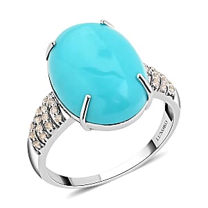 Luxoro 14K White Gold AAA Sleeping Beauty Turquoise and G-H I2 Diamond Ring (Size 10.5) 3.10 Grams 10.35 ctw