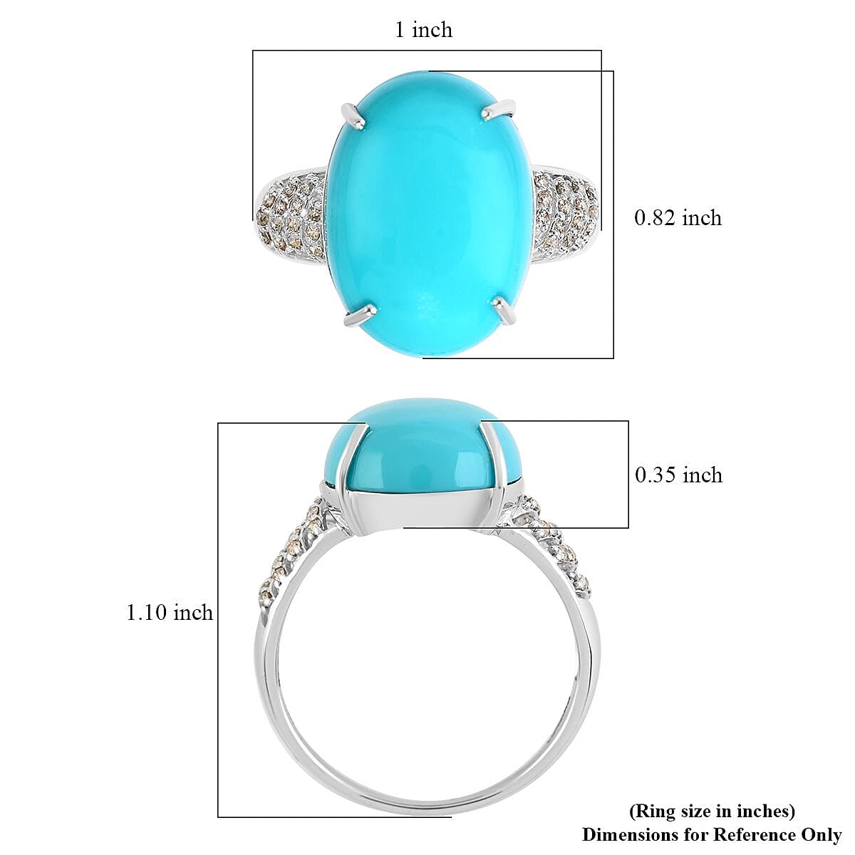 Luxoro 14K White Gold AAA Sleeping Beauty Turquoise and G-H I2 Diamond Ring (Size 10.5) 3.10 Grams 10.35 ctw image number 5