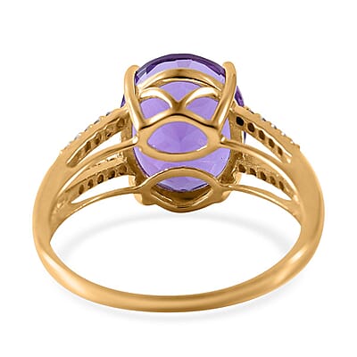 Luxoro 10K Yellow Gold Premium Uruguayan Amethyst and Moissanite Split Shank Ring (Size 11.5) 4.60 ctw