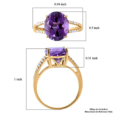 Luxoro 10K Yellow Gold Premium Uruguayan Amethyst and Moissanite Split Shank Ring (Size 11.5) 4.60 ctw