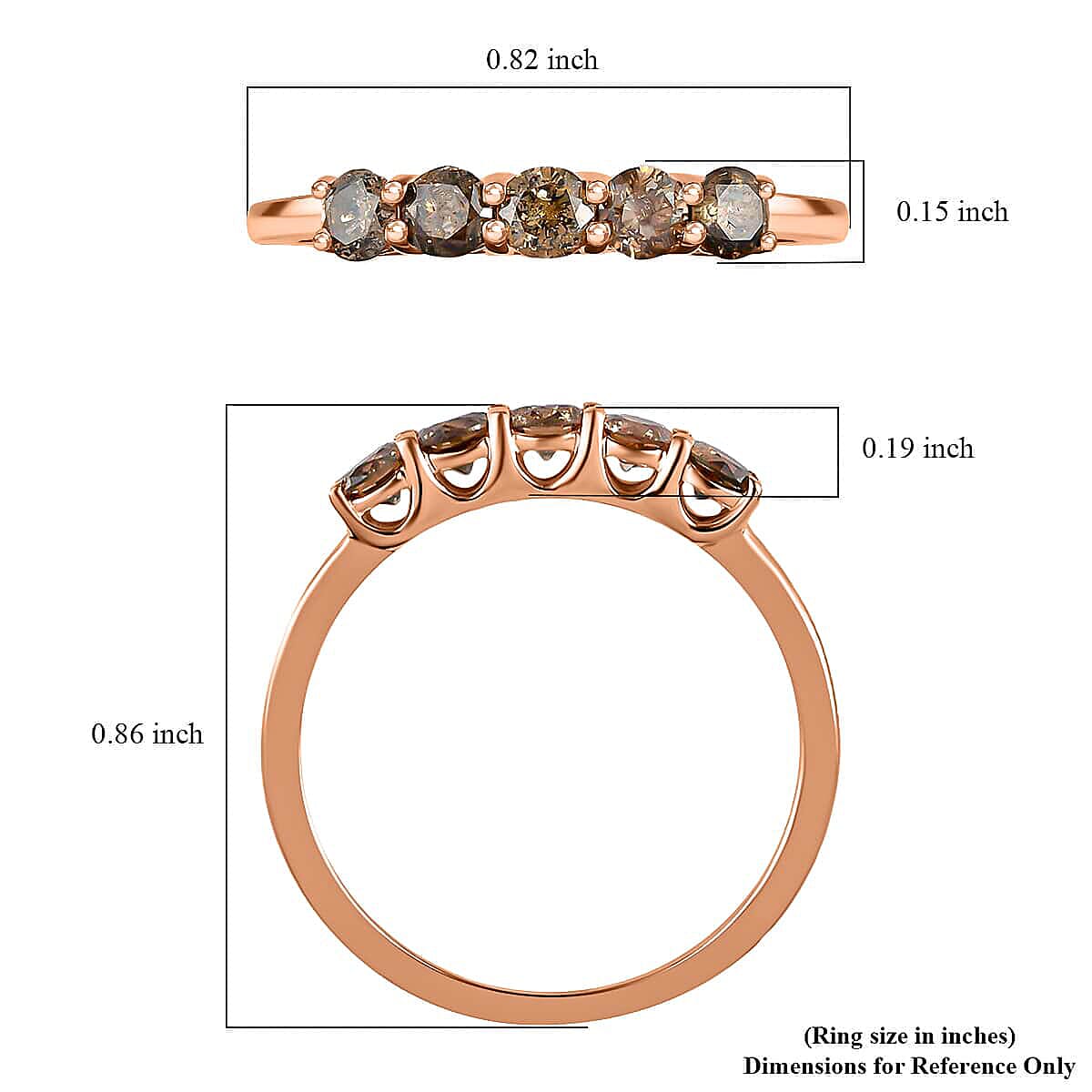 Luxoro  I3 Natural Champagne Diamond Ring, 10K Rose Gold Ring, Diamond 5 Stone Ring, Diamond Jewelry For Her, Gold Gifts 0.50 ctw
