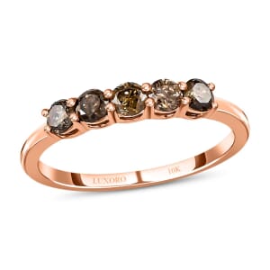 Luxoro  I3 Natural Champagne Diamond Ring, 10K Rose Gold Ring, Diamond 5 Stone Ring, Diamond Jewelry For Her, Gold Gifts 0.50 ctw