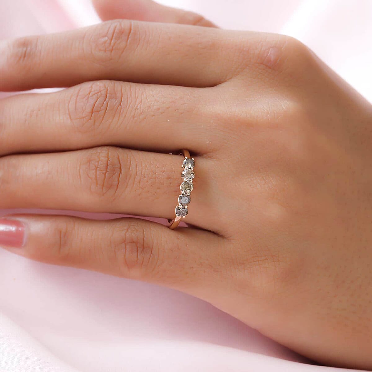 Luxoro  I3 Natural Champagne Diamond Ring, 10K Rose Gold Ring, Diamond 5 Stone Ring, Diamond Jewelry For Her, Gold Gifts 0.50 ctw image number 2