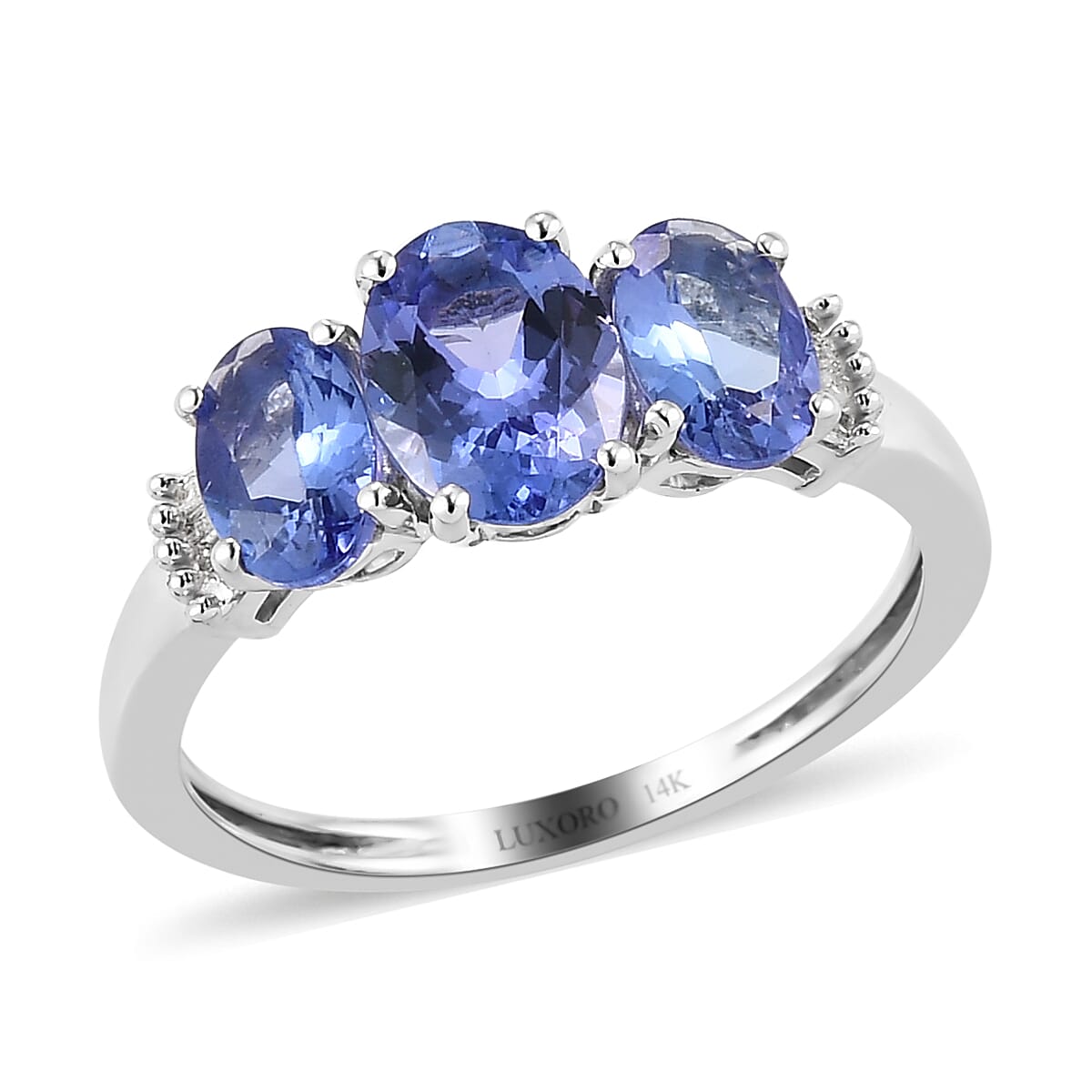 Luxoro 14K White Gold AAA Tanzanite and G-H I3 Diamond 3 Stone Ring (Size 5.0) 1.90 ctw