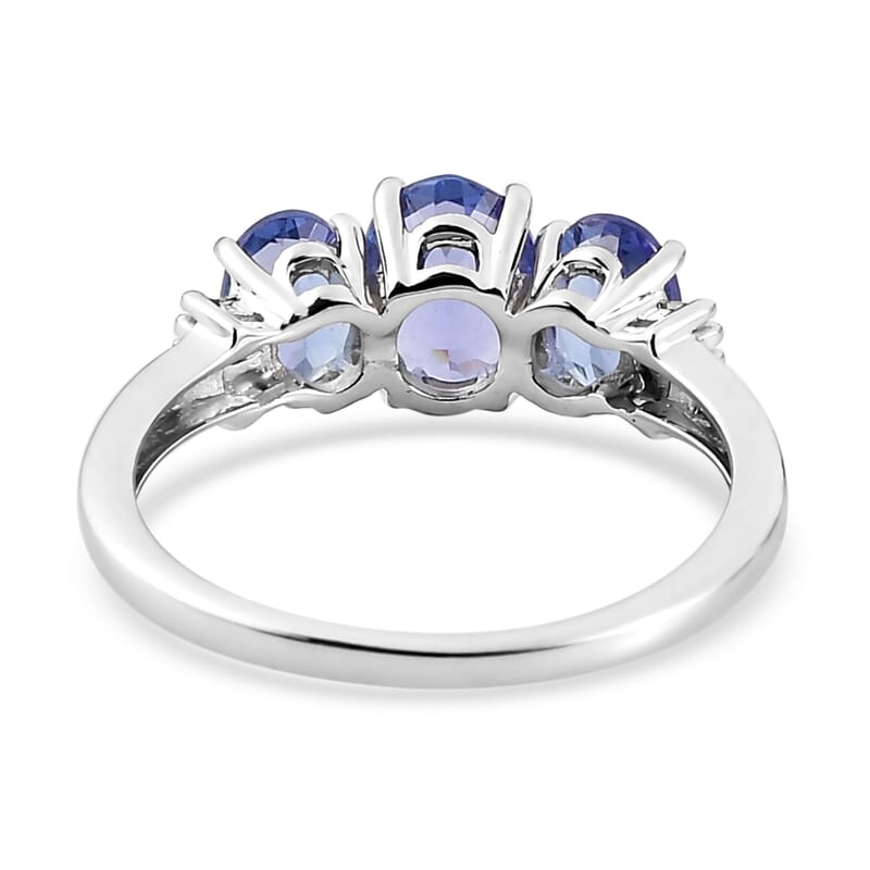 Luxoro 14K White Gold AAA Tanzanite and G-H I3 Diamond 3 Stone Ring (Size 5.0) 1.90 ctw