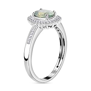 Luxoro 14K White Gold AAA Narsipatnam Alexandrite, Diamond (G-H, I3) Halo Ring (Size 8.0) 1.00 ctw