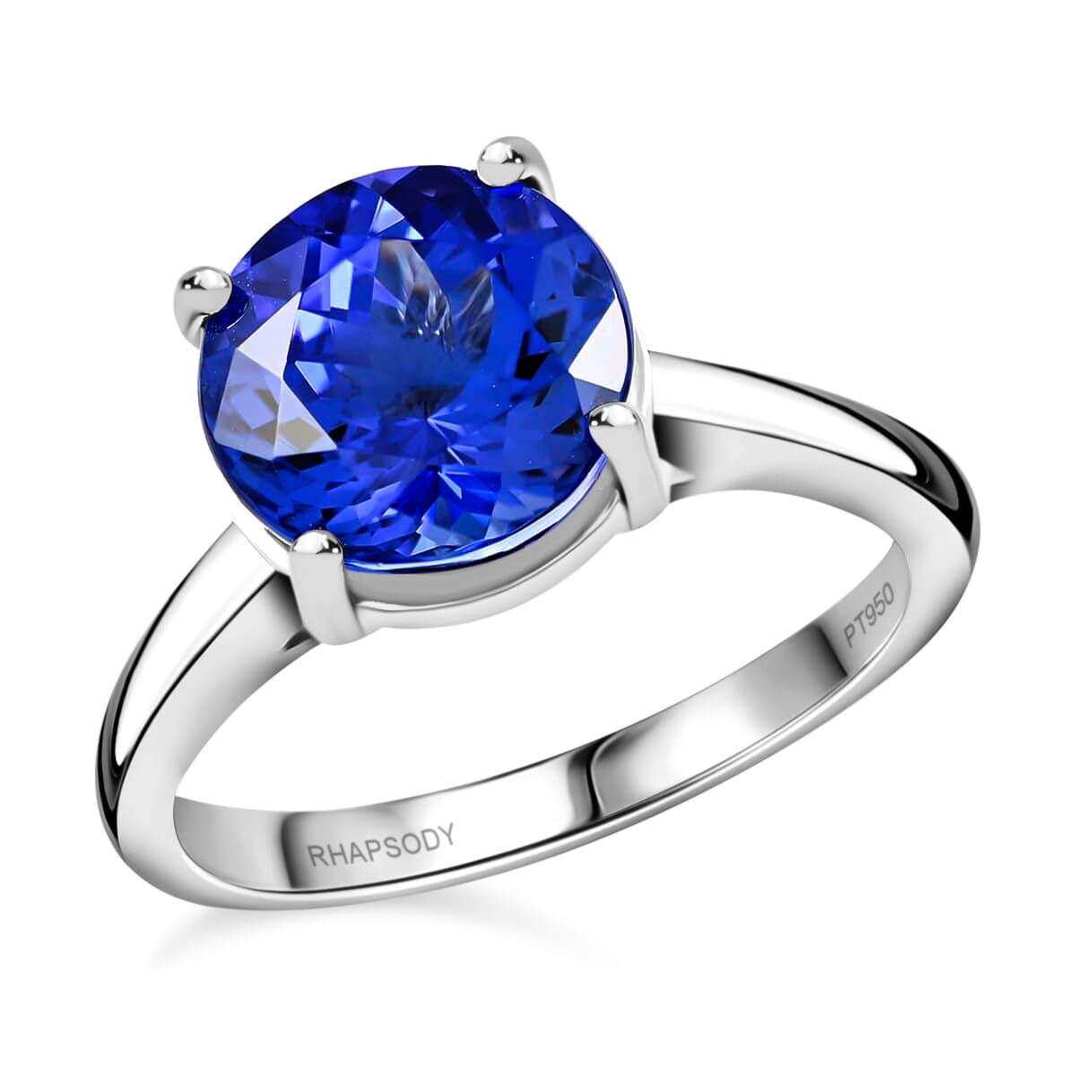 Certified Rhapsody 950 Platinum AAAA Tanzanite and E-F VS Diamond Accent Solitaire Ring (Size 5.0) 7.92 Grams 5.00 ctw image number 0