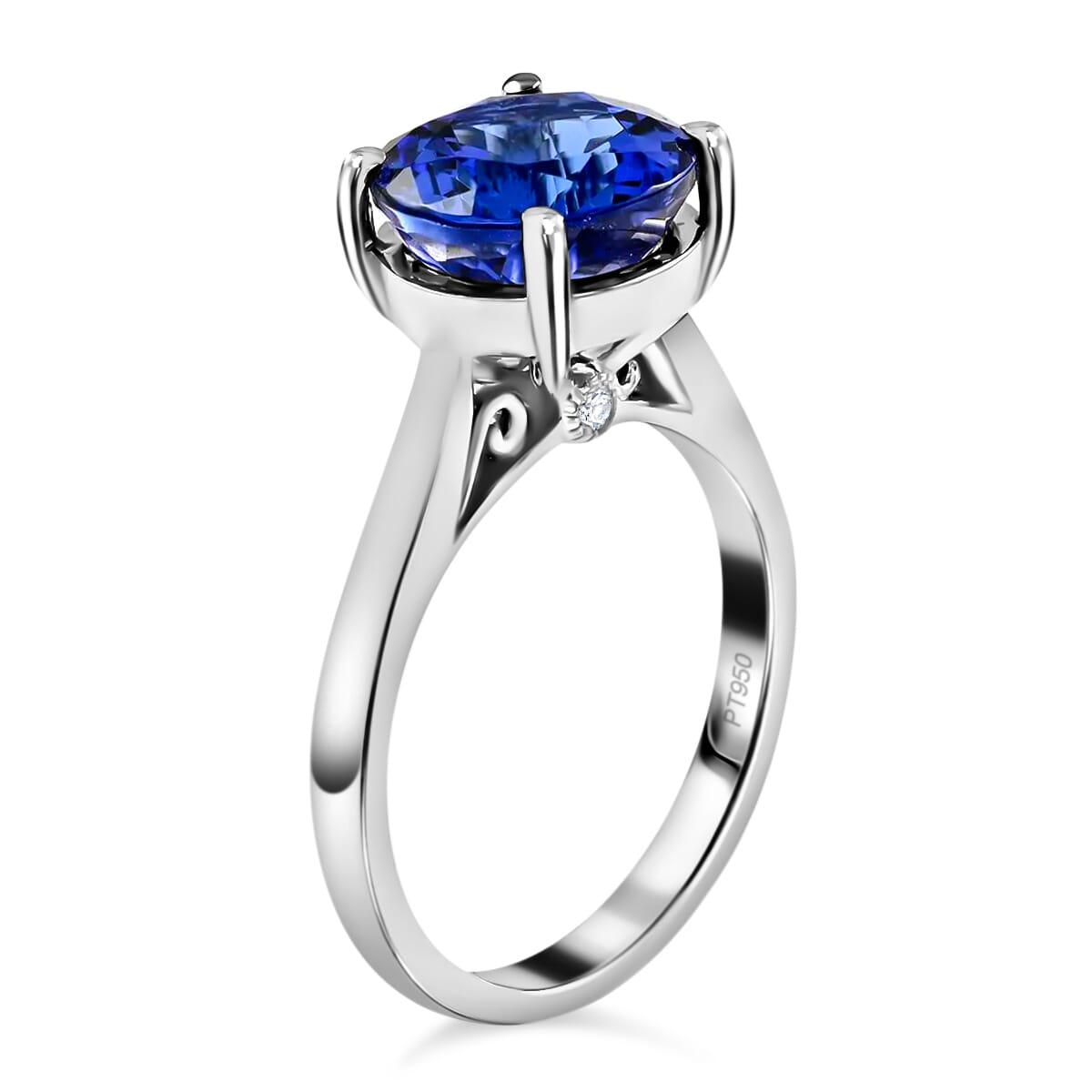 Certified Rhapsody 950 Platinum AAAA Tanzanite and E-F VS Diamond Accent Solitaire Ring (Size 5.0) 7.92 Grams 5.00 ctw image number 3
