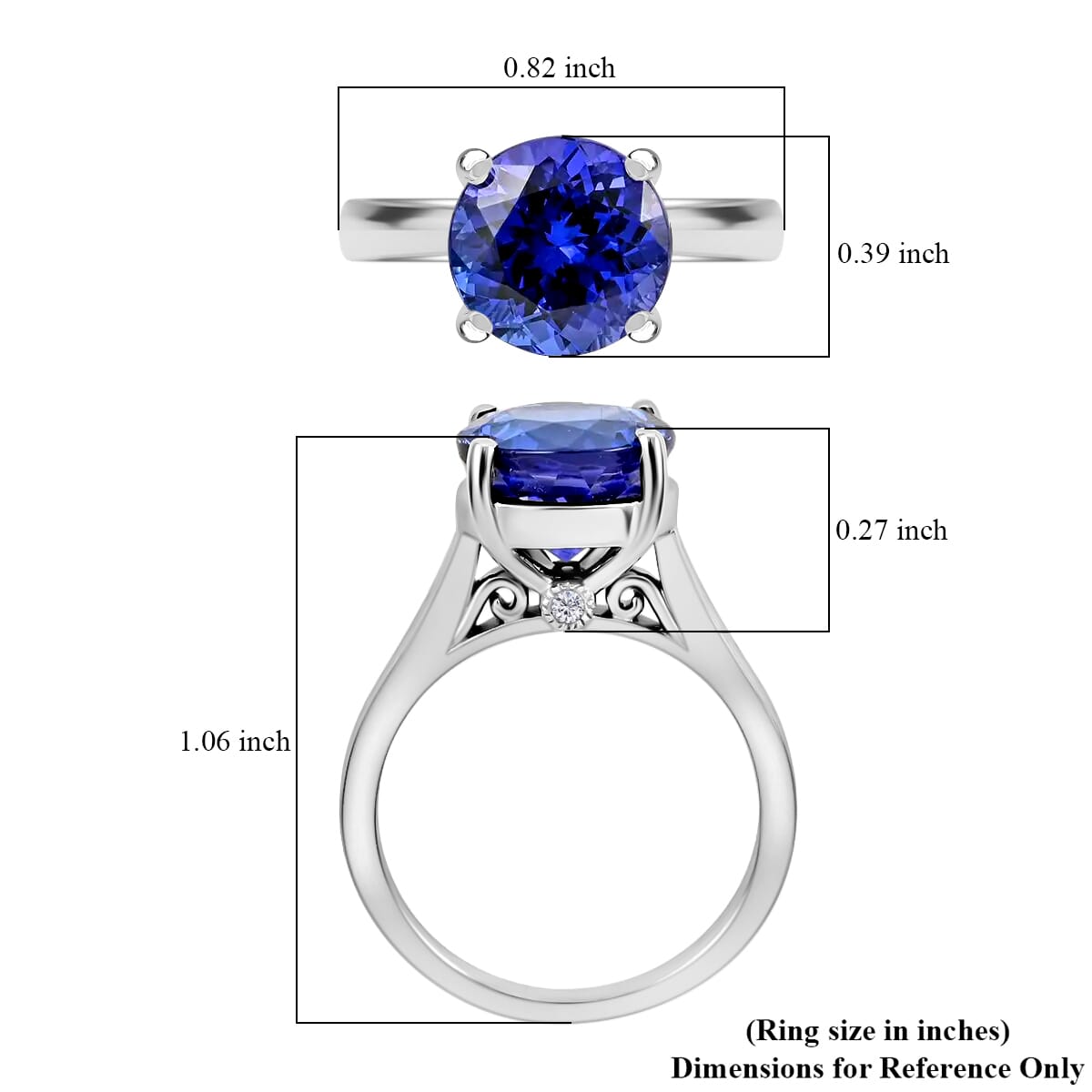 Certified Rhapsody 950 Platinum AAAA Tanzanite and E-F VS Diamond Accent Solitaire Ring (Size 5.0) 7.92 Grams 5.00 ctw image number 5