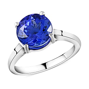Certified RHAPSODY 950 Platinum AAAA Tanzanite, Diamond (E-F, VS) Accent Solitaire Ring (Size 12.0) (7.92 g) 5.00 ctw