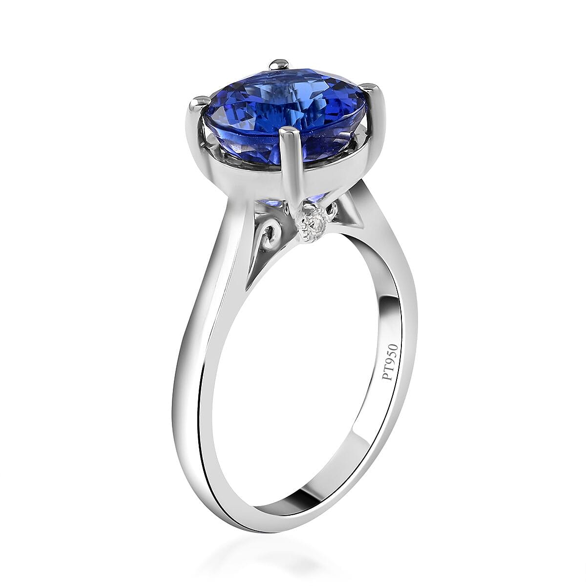 Certified RHAPSODY 950 Platinum AAAA Tanzanite, Diamond (E-F, VS) Accent Solitaire Ring (Size 12.0) (7.92 g) 5.00 ctw image number 3