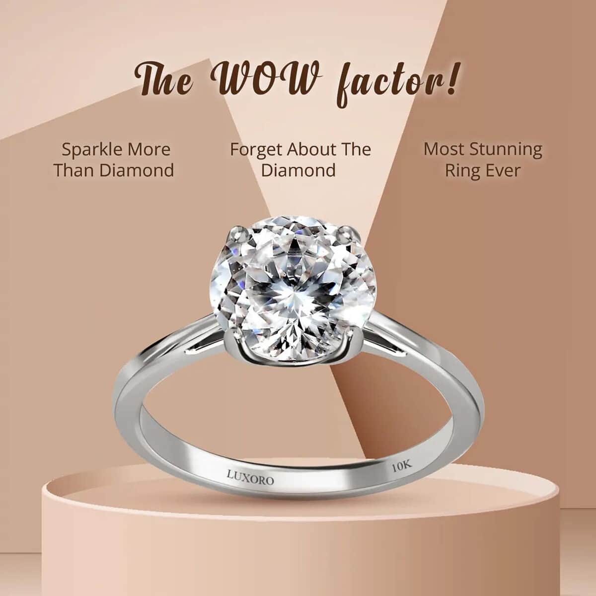 LUXORO 10K White Gold 120 Facet Moissanite Solitaire Ring, Promise Ring For Women 1.85 ctw image number 4