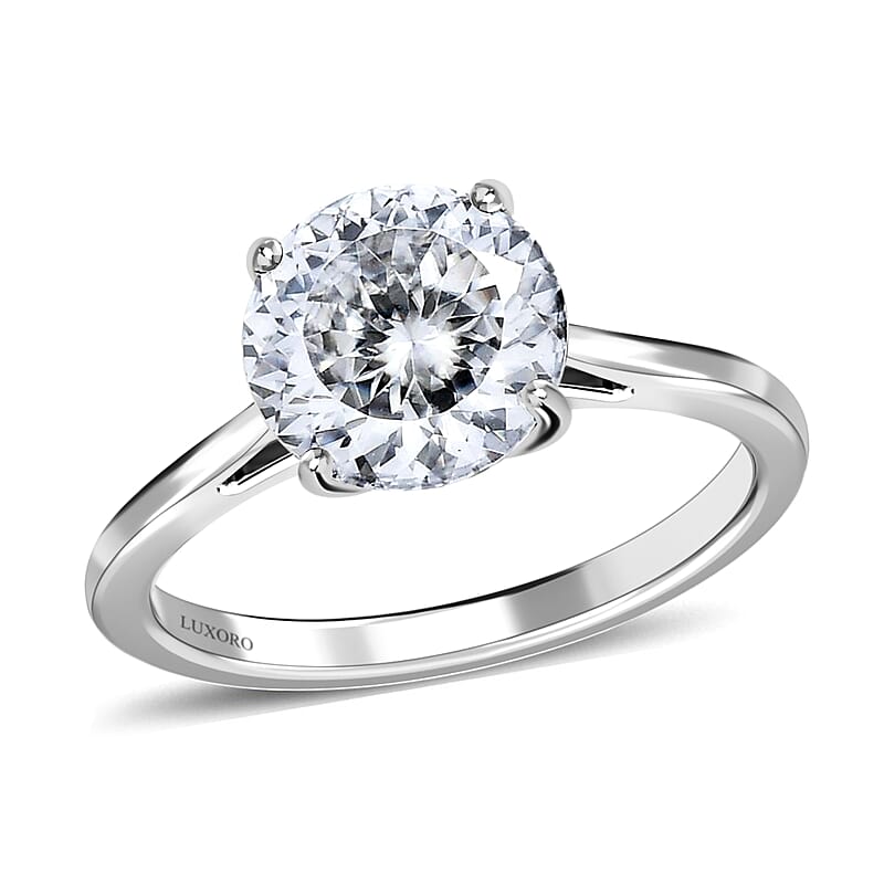 LUXORO 10K White Gold 120 Facet Moissanite Solitaire Ring, Promise Ring For Women 1.85 ctw
