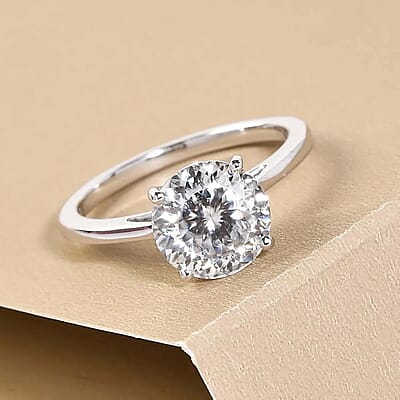 LUXORO 10K White Gold 120 Facet Moissanite Solitaire Ring, Promise Ring For Women 1.85 ctw