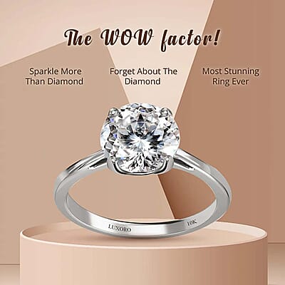 LUXORO 10K White Gold 120 Facet Moissanite Solitaire Ring, Promise Ring For Women 1.85 ctw