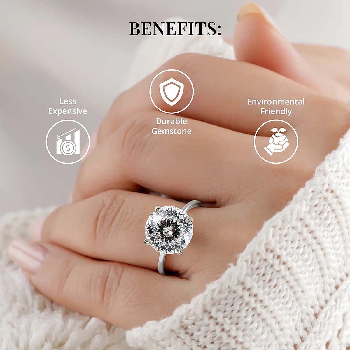 Luxoro 120 Facet Moissanite 1.85 ctw Solitaire Ring in 10K White Gold (Size 11.5) image number 3