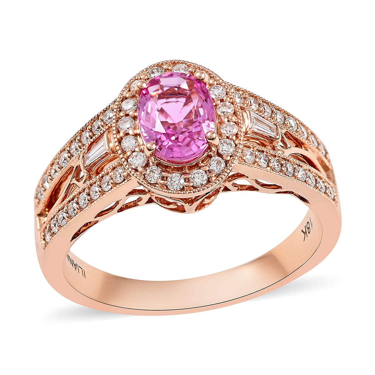 Certified & Appraised Iliana 18K Rose Gold AAA Madagascar Pink Sapphire, Diamond (G-H, SI) (0.37 cts) Halo Ring (Size 11.0) (5.50 g) 1.40 ctw image number 0