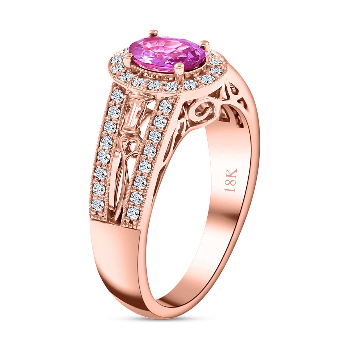 Certified  Iliana 18K Rose Gold AAA Madagascar Pink Sapphire, Diamond (G-H, SI) (0.37 cts) Halo Ring (Size 5.5) (5.50 g) 1.40 ctw image number 3