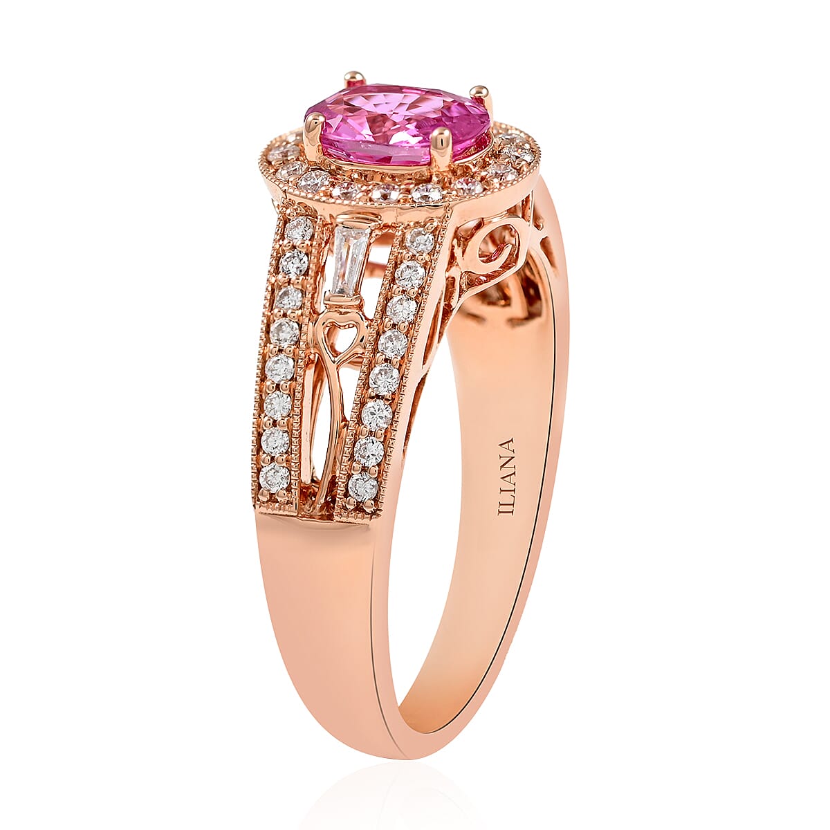 Certified & Appraised Iliana 18K Rose Gold AAA Madagascar Pink Sapphire and G-H SI Diamond Halo Ring (Size 9.5) 5.50 Grams 1.40 ctw image number 3