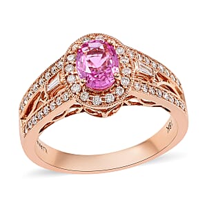 Certified & Appraised Iliana 18K Rose Gold AAA Madagascar Pink Sapphire, Diamond (G-H, SI) (0.37 cts) Halo Ring (Size 12.0) (5.50 g) 1.40 ctw