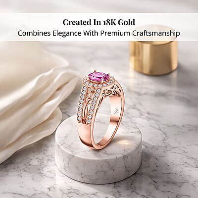 Certified & Appraised Iliana 18K Rose Gold AAA Madagascar Pink Sapphire, Diamond (G-H, SI) (0.37 cts) Halo Ring (Size 12.0) (5.50 g) 1.40 ctw