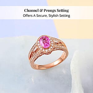 Certified & Appraised Iliana 18K Rose Gold AAA Madagascar Pink Sapphire, Diamond (G-H, SI) (0.37 cts) Halo Ring (Size 12.0) (5.50 g) 1.40 ctw