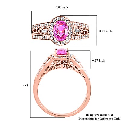 Certified & Appraised Iliana 18K Rose Gold AAA Madagascar Pink Sapphire, Diamond (G-H, SI) (0.37 cts) Halo Ring (Size 12.0) (5.50 g) 1.40 ctw