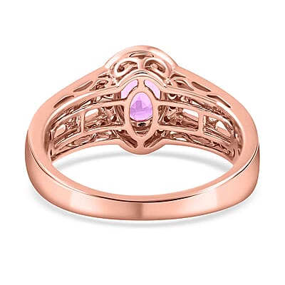 Certified & Appraised Iliana 18K Rose Gold AAA Madagascar Pink Sapphire, Diamond (G-H, SI) (0.37 cts) Halo Ring (Size 12.0) (5.50 g) 1.40 ctw