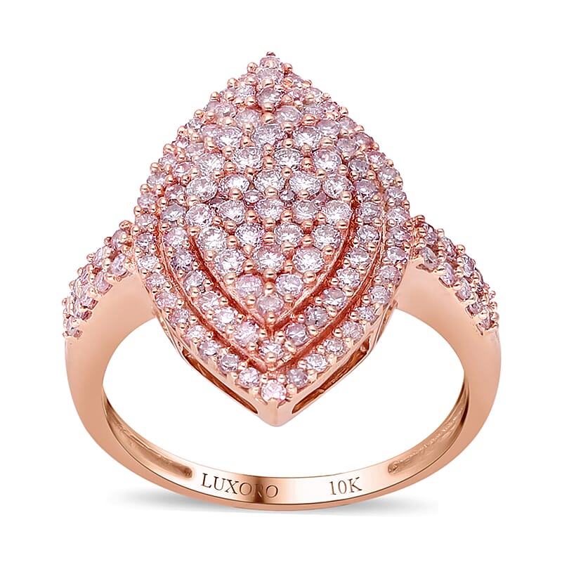 Luxoro SGL Certified 10K Rose Gold Natural Pink Diamond I3 Marquise Shape Elongated Ring (Size 5.0) 4 Grams 1.00 ctw