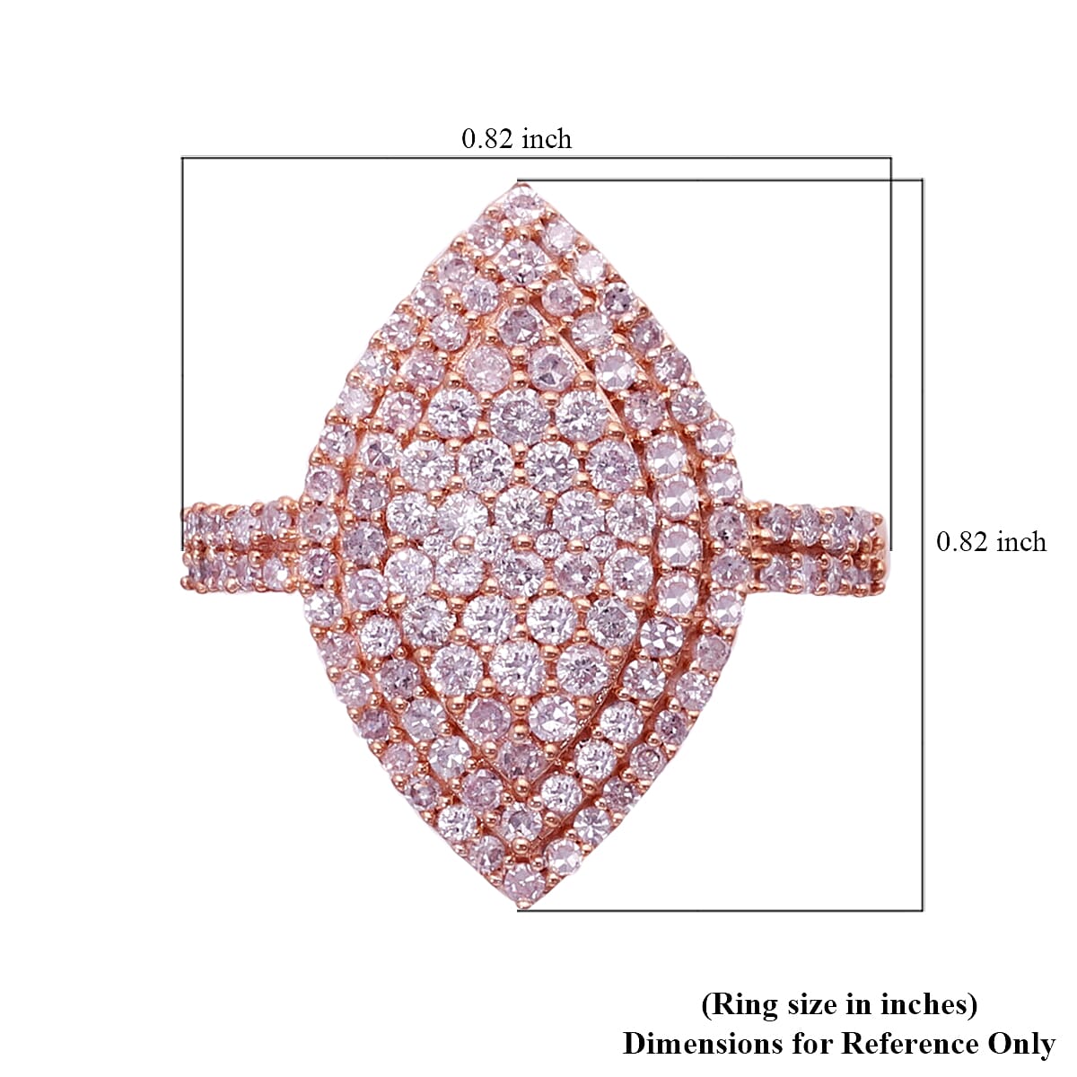 Luxoro SGL Certified 10K Rose Gold Natural Pink Diamond I3 Marquise Shape Elongated Ring (Size 5.0) 4 Grams 1.00 ctw
