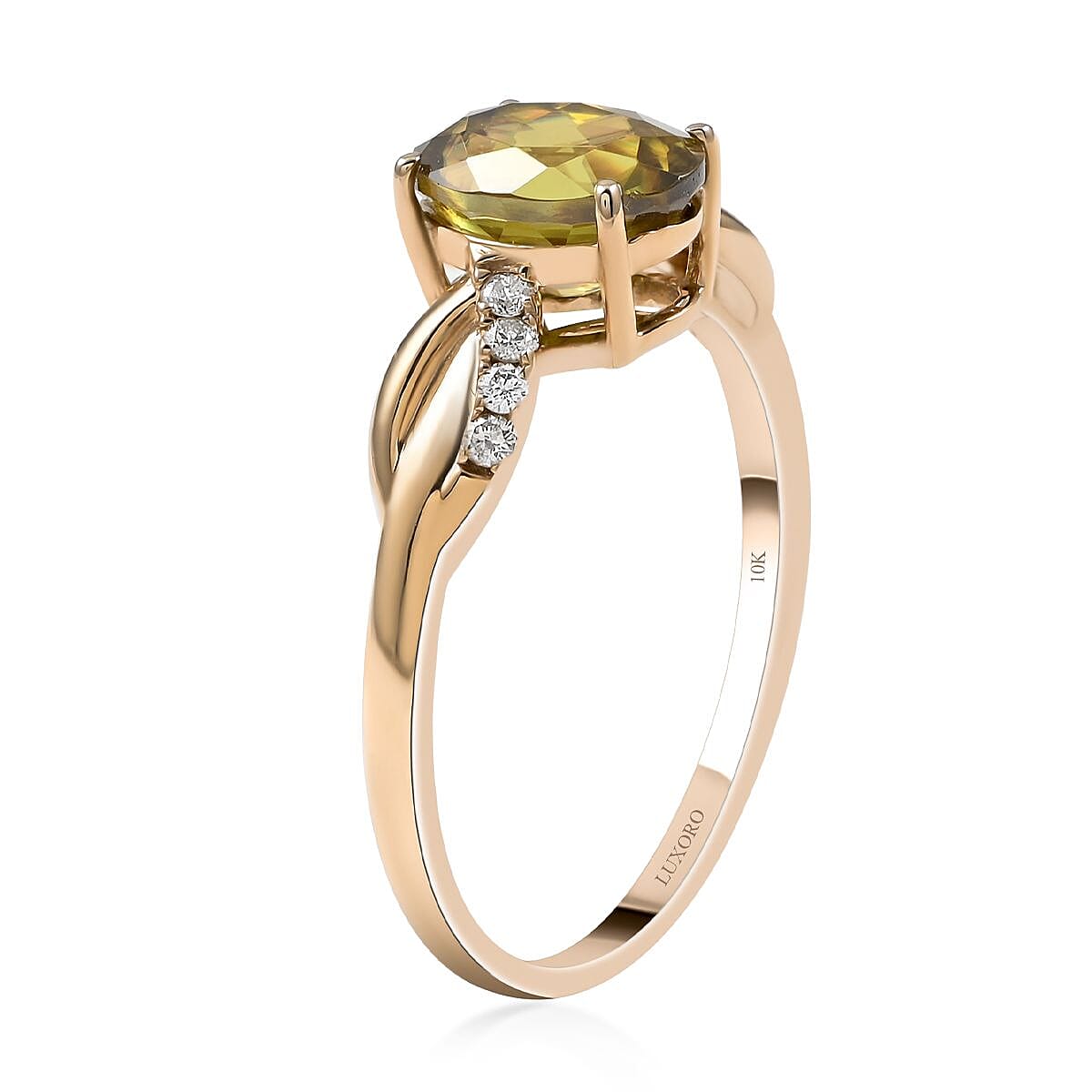 Luxoro 10K Yellow Gold AAA Sava Sphene and G-H I2 Diamond Ring (Size 5.0) 1.65 ctw