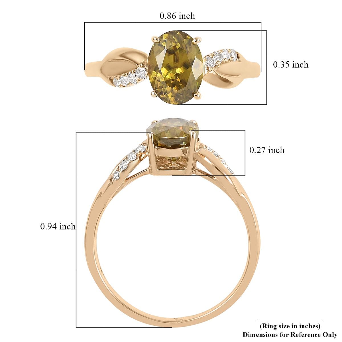 Luxoro 10K Yellow Gold AAA Sava Sphene and G-H I2 Diamond Ring (Size 5.0) 1.65 ctw