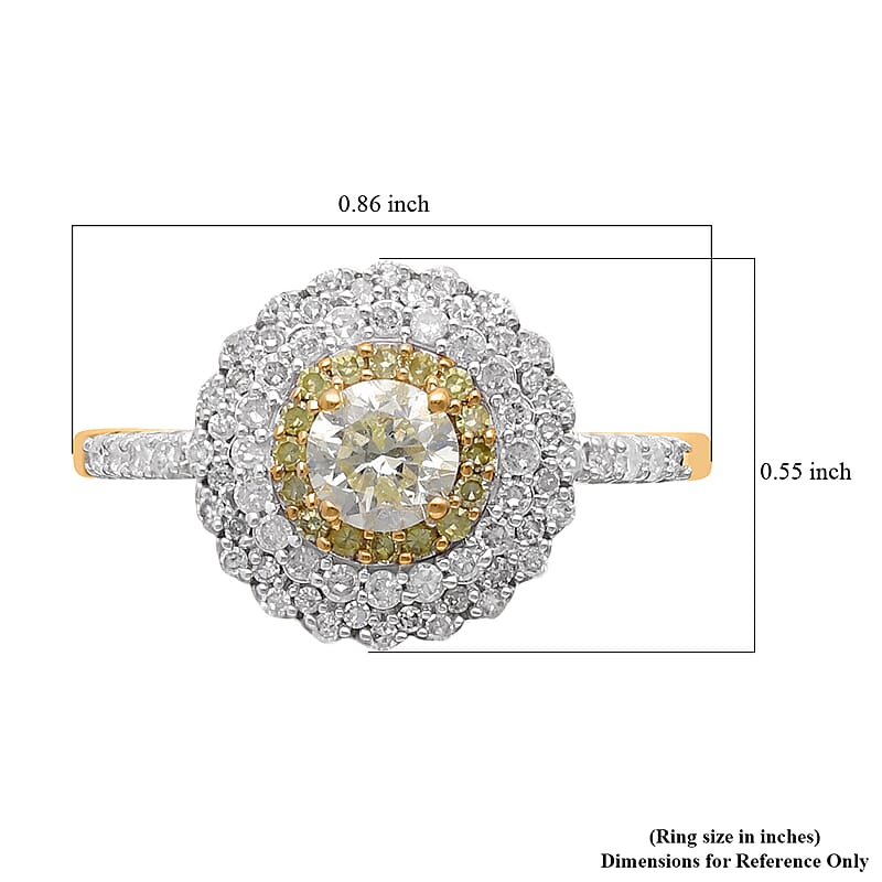 Luxoro 14K Yellow Gold I3 Natural Yellow and White Diamond Cocktail Ring (Size 5.0) 1.00 ctw