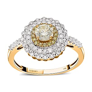 Luxoro 14K Yellow Gold I3 Natural Yellow and White Diamond Cocktail Ring (Size 10.0) 1.00 ctw