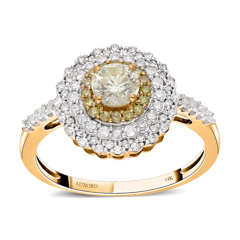 Luxoro 14K Yellow Gold I3 Natural Yellow and White Diamond Cocktail Ring (Size 10.0) 1.00 ctw