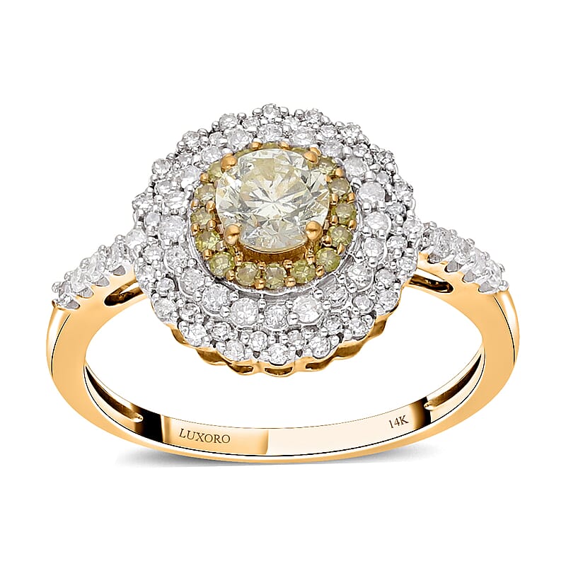 Luxoro 14K Yellow Gold I3 Natural Yellow and White Diamond Cocktail Ring (Size 10.0) 1.00 ctw