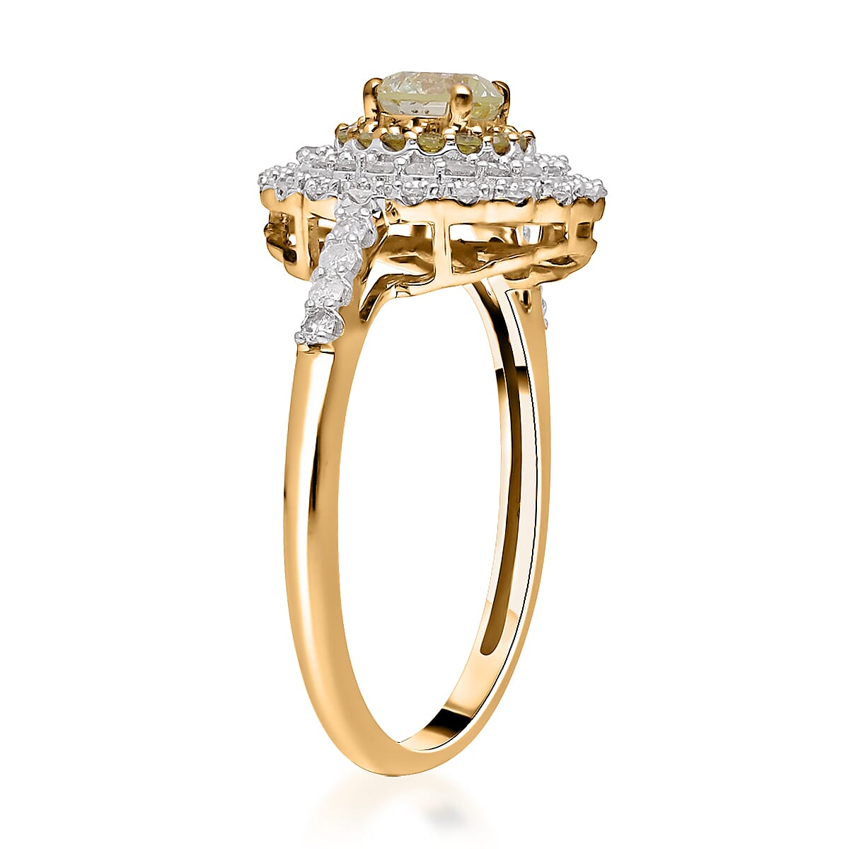 Luxoro 14K Yellow Gold I3 Natural Yellow and White Diamond Cocktail Ring (Size 10.0) 1.00 ctw image number 3