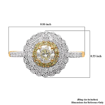 Luxoro 14K Yellow Gold I3 Natural Yellow and White Diamond Cocktail Ring (Size 10.0) 1.00 ctw