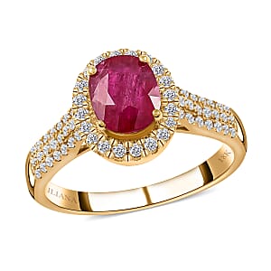 Iliana Certified & Appraised AAA Mozambique Ruby Ring, G-H SI Diamond Accent Ring, Ruby Halo Ring, 18K Yellow Gold Ring, Wedding Ring 4.50 Grams 2.05 ctw