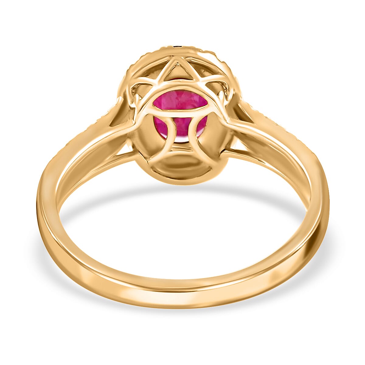 Iliana Certified & Appraised AAA Mozambique Ruby Ring, G-H SI Diamond Accent Ring, Ruby Halo Ring, 18K Yellow Gold Ring, Wedding Ring 4.50 Grams 2.05 ctw image number 3