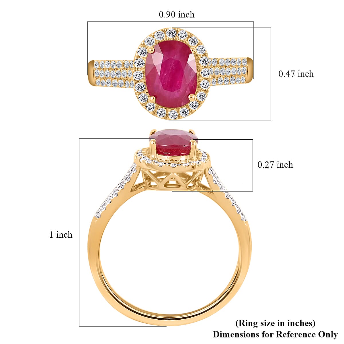 Iliana Certified & Appraised AAA Mozambique Ruby Ring, G-H SI Diamond Accent Ring, Ruby Halo Ring, 18K Yellow Gold Ring, Wedding Ring 4.50 Grams 2.05 ctw