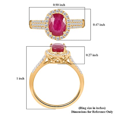 Iliana Certified & Appraised AAA Mozambique Ruby Ring, G-H SI Diamond Accent Ring, Ruby Halo Ring, 18K Yellow Gold Ring, Wedding Ring 4.50 Grams 2.05 ctw