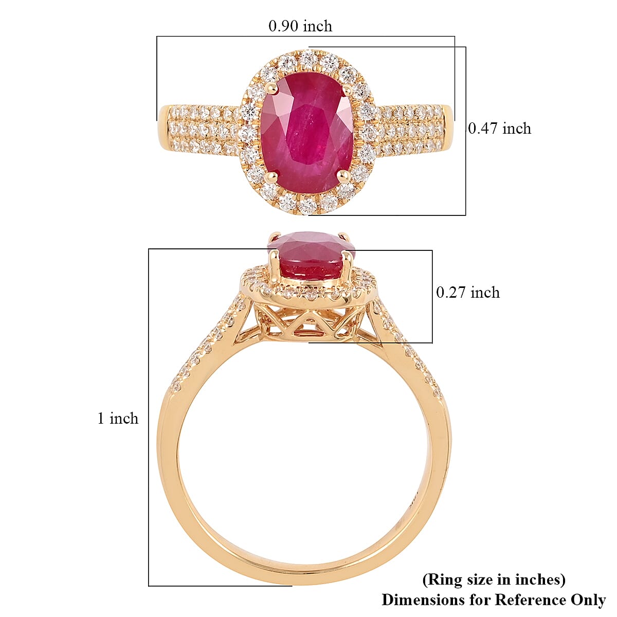 Iliana Certified & Appraised AAA Mozambique Ruby Ring, G-H SI Diamond Accent Ring, Ruby Halo Ring, 18K Yellow Gold Ring, Wedding Ring 4.50 Grams 2.05 ctw
