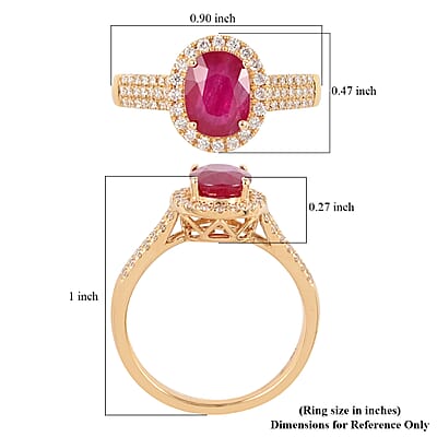 Iliana Certified & Appraised AAA Mozambique Ruby Ring, G-H SI Diamond Accent Ring, Ruby Halo Ring, 18K Yellow Gold Ring, Wedding Ring 4.50 Grams 2.05 ctw