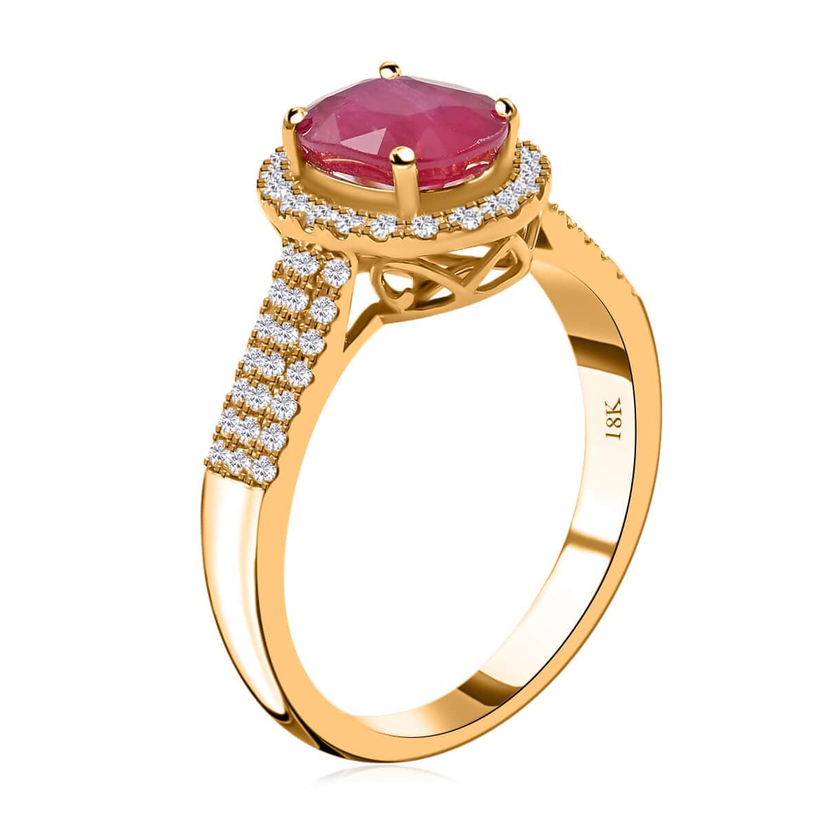 Iliana Certified & Appraised AAA Montepuez Ruby Ring, G-H SI Diamond Accent Ring, Ruby Halo Ring, 18K Yellow Gold Ring, Wedding Ring 4.50 Grams 2.05 ctw (Size 7) image number 3