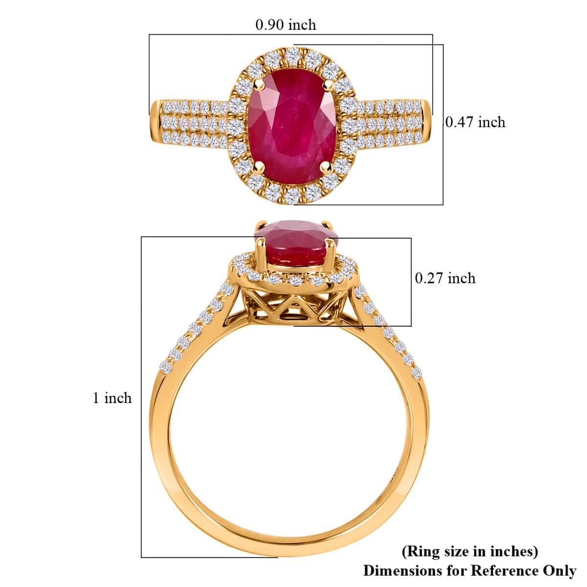 Iliana Certified & Appraised AAA Montepuez Ruby Ring, G-H SI Diamond Accent Ring, Ruby Halo Ring, 18K Yellow Gold Ring, Wedding Ring 4.50 Grams 2.05 ctw (Size 7) image number 5