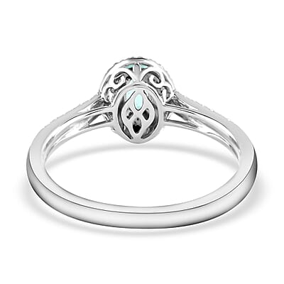 Certified & Appraised Rhapsody 950 Platinum AAAA Paraiba Tourmaline and E-F VS Diamond Double Halo Ring (Size 5.0) 4.45 Grams 0.65 ctw